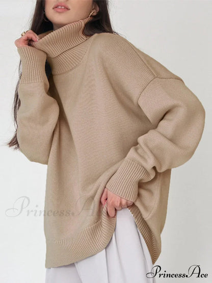 Oversized Casual Turtleneck Solid Color Pollover Sweater