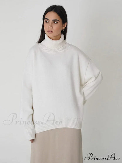 Oversized Casual Turtleneck Solid Color Pollover Sweater