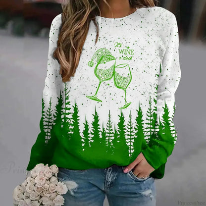 Oversized Print Crew Neck Soft Long Sleeve Casual Loose Y2K Winter Hoodie