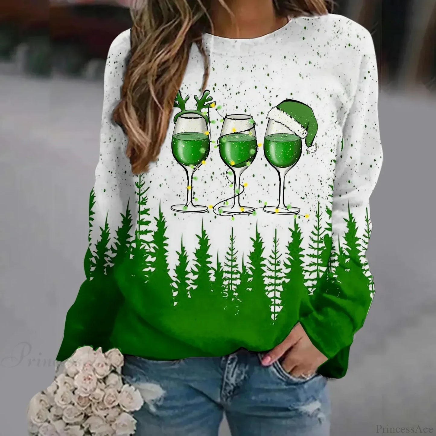 Oversized Print Crew Neck Soft Long Sleeve Casual Loose Y2K Winter Hoodie