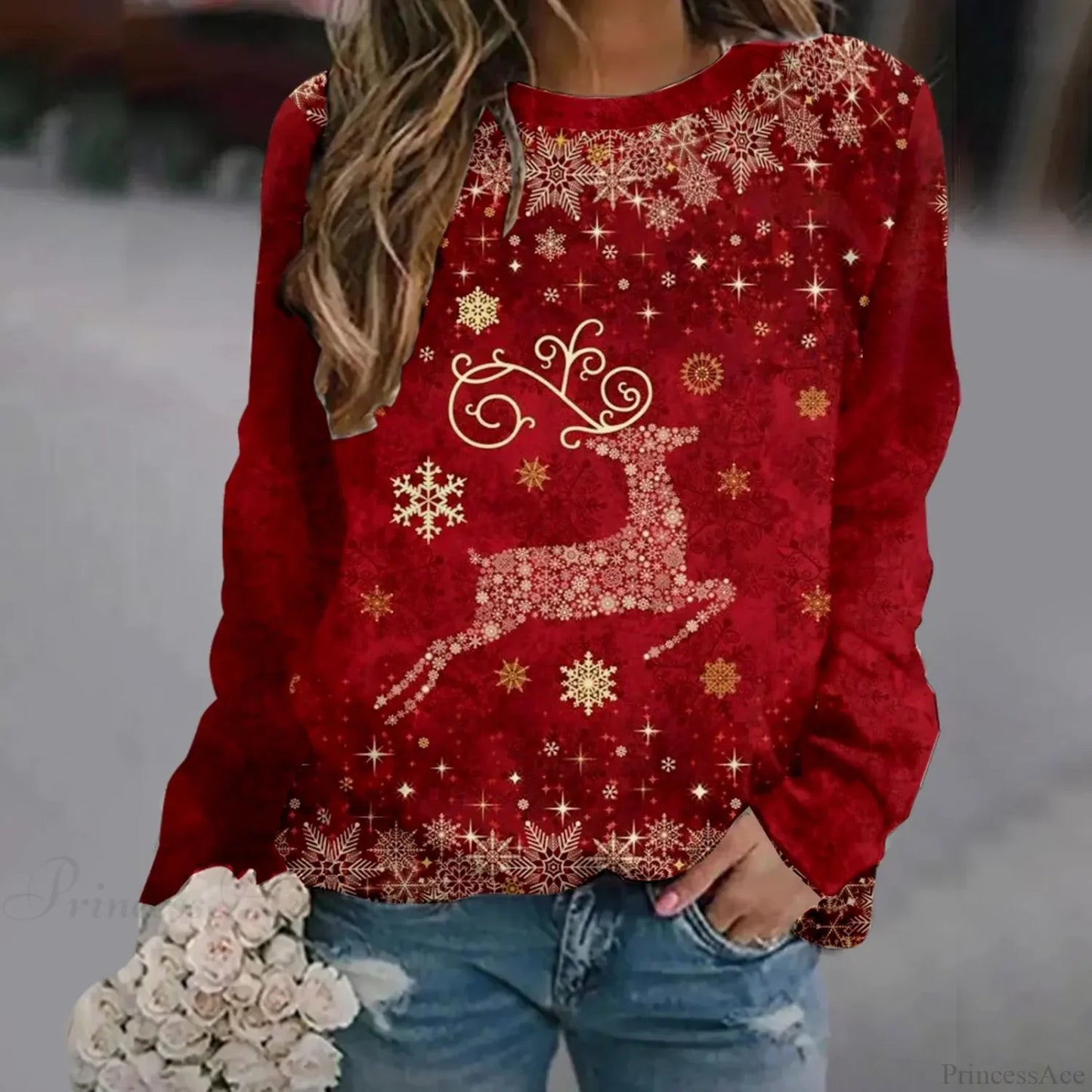 Oversized Print Crew Neck Soft Long Sleeve Casual Loose Y2K Winter Hoodie