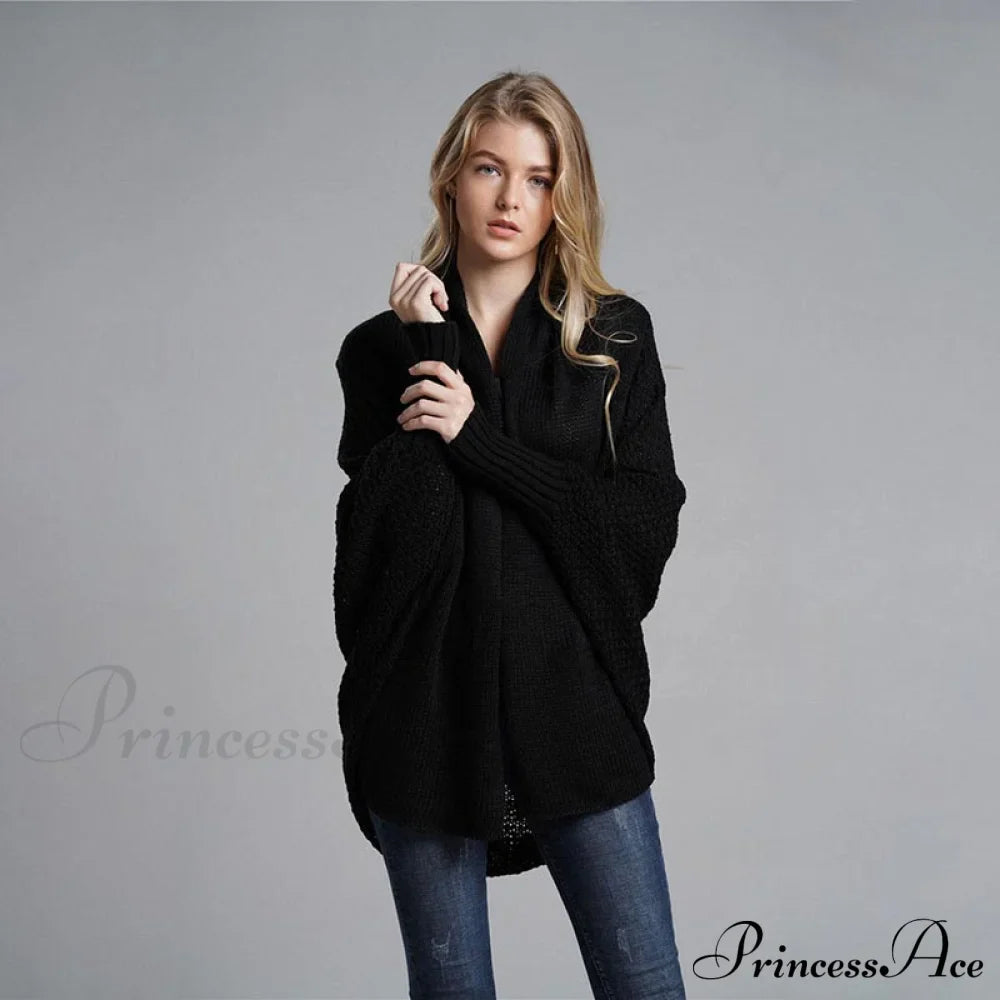 Oversized Sweater Knitted Patchwork Batwing Sleeves Cardigan