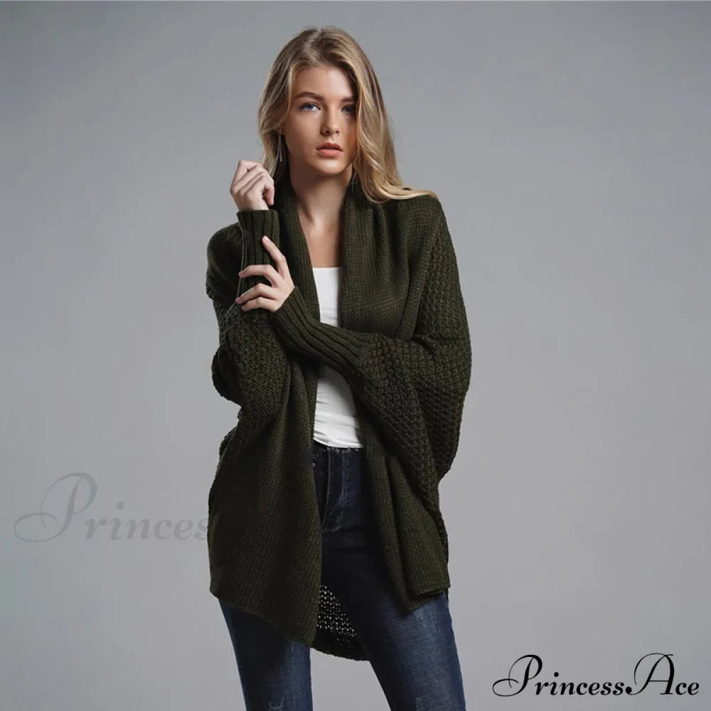 Oversized Sweater Knitted Patchwork Batwing Sleeves Cardigan