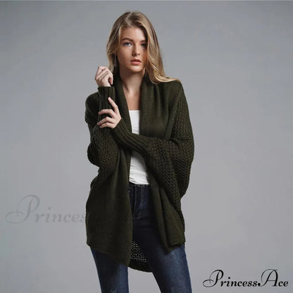 Oversized Sweater Knitted Patchwork Batwing Sleeves Cardigan