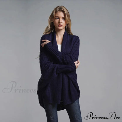 Oversized Sweater Knitted Patchwork Batwing Sleeves Cardigan