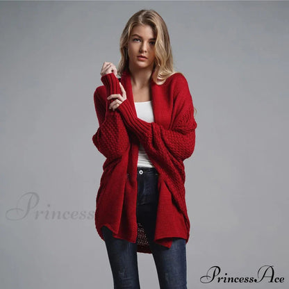 Oversized Sweater Knitted Patchwork Batwing Sleeves Cardigan