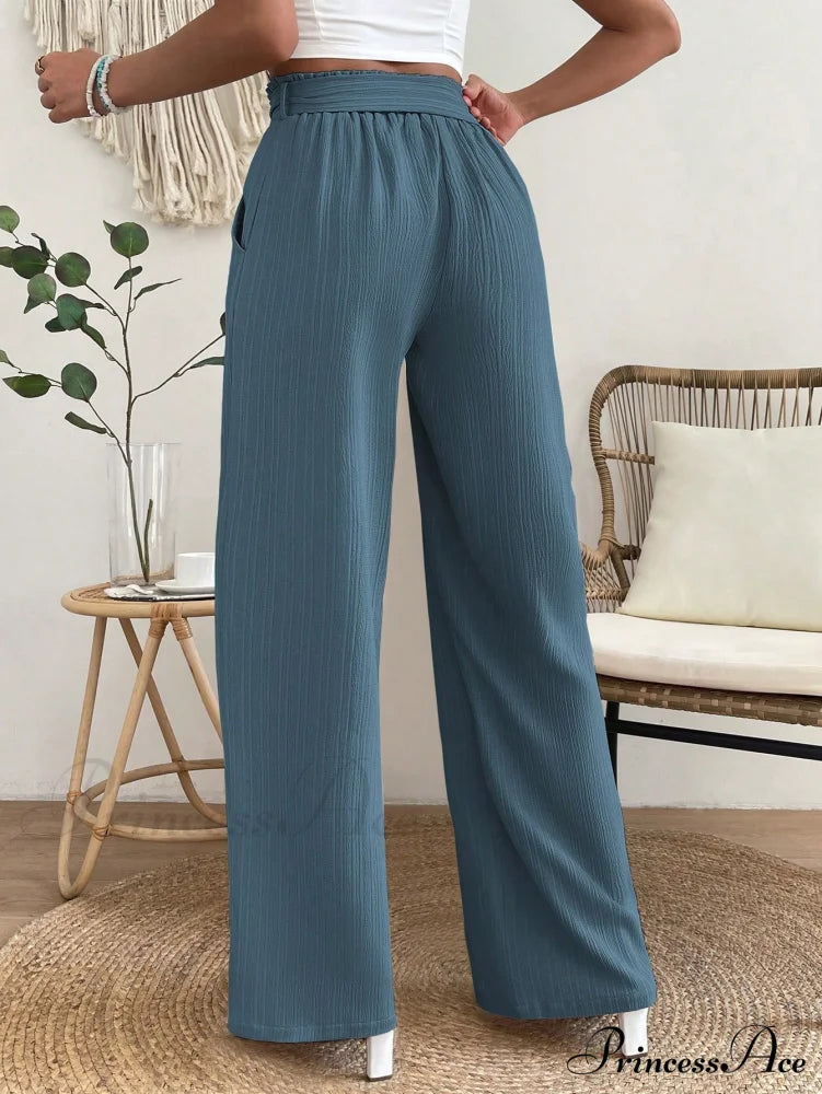 Long Waist Belted Wide Leg Pants