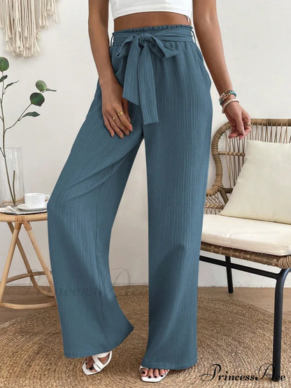 Long Waist Belted Wide Leg Pants