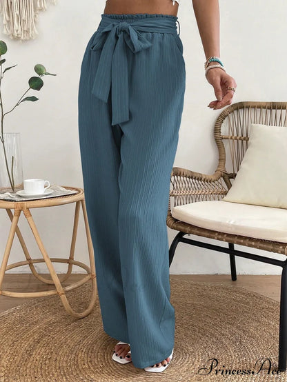Long Waist Belted Wide Leg Pants