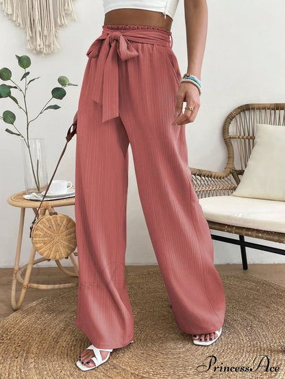 Long Waist Belted Wide Leg Pants