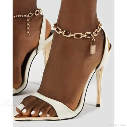 Party Ankle Chain Lock Decor Slingback High Heel Sandals Going Out Pointed Toe Thin Heeled High Heel