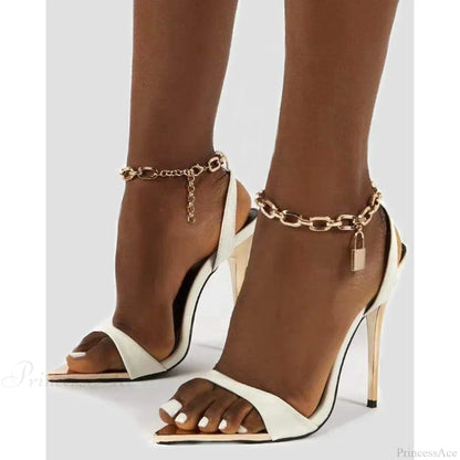 Party Ankle Chain Lock Decor Slingback High Heel Sandals Going Out Pointed Toe Thin Heeled High Heel