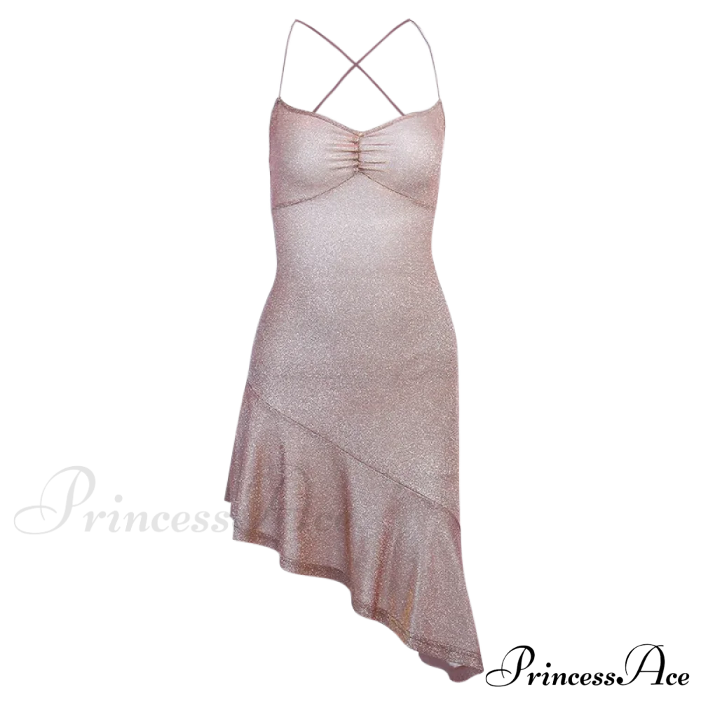 Party Backless Asymmetry Ruffles Hem Spaghetti Strap V-Neck Sleeveless Mini Lace up Bodycon Dress