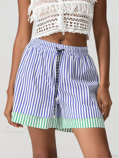 Patchwork Drawstring Wide Leg Short
