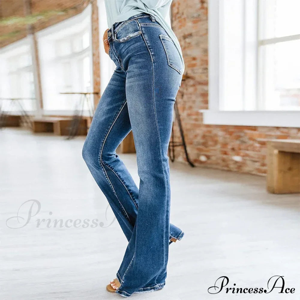Patchwork Flared Vintage High Stretch Casual High Denim Jean