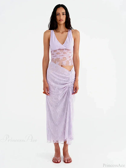 Patchwork Lace V-neck Skirt Vacation Dress