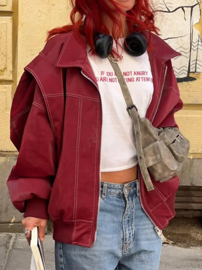 Patchwork PU Leather Short Coat
