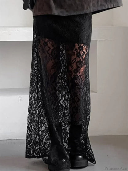 Patchwork See-Through Maxi Skirt