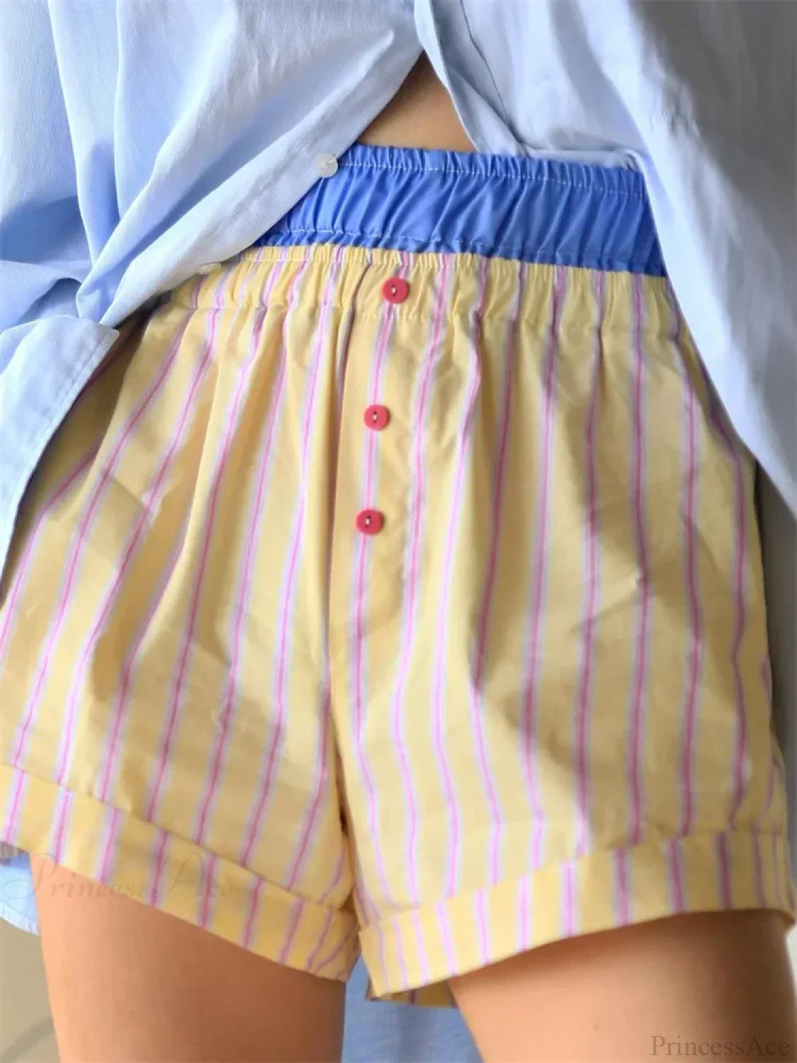 Patchwork Striped Elastic Waist Short