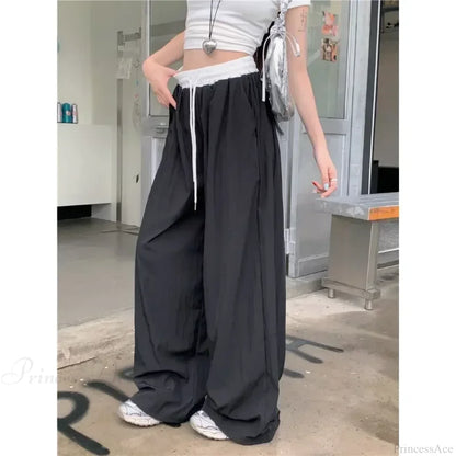 Patchwork Wide Leg Casual Drape Straight Pant