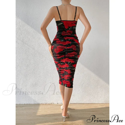 Pattern Pleated Design Bag Hip Long Halter Vestido SlimFit Floral Dress