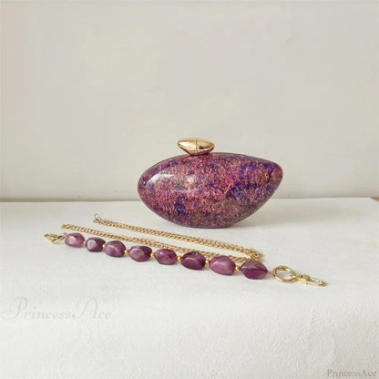 Pearl Brown Marble Acrylic Box Evening Clutch Bag