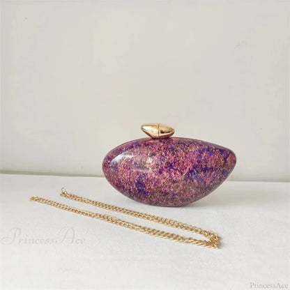 Pearl Brown Marble Acrylic Box Evening Clutch Bag