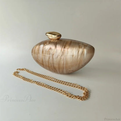 Pearl Brown Marble Acrylic Box Evening Clutch Bag