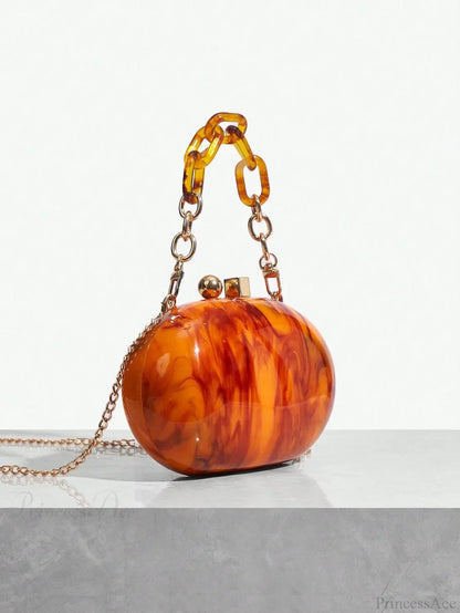 Pearl Brown Orange Acrylic Box Evening Clutch Bag