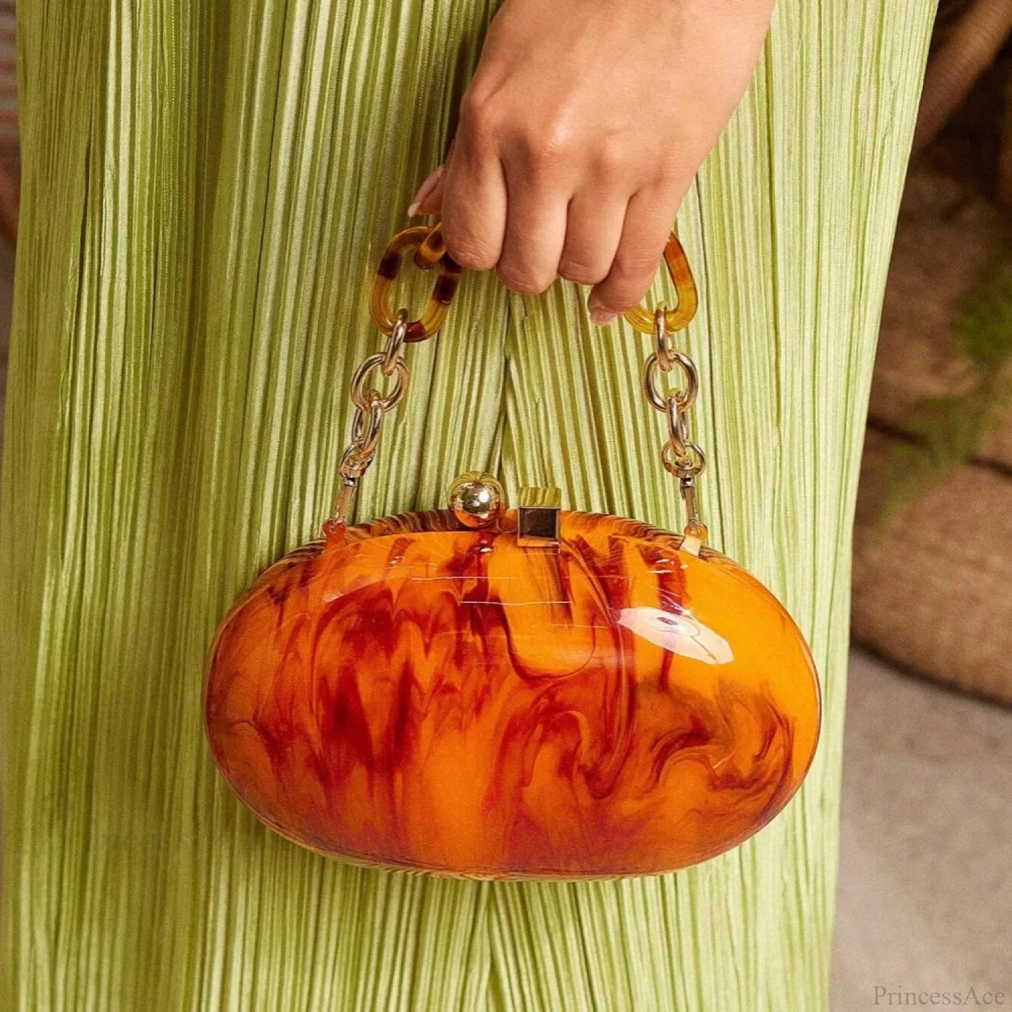 Pearl Brown Orange Acrylic Box Evening Clutch Bag