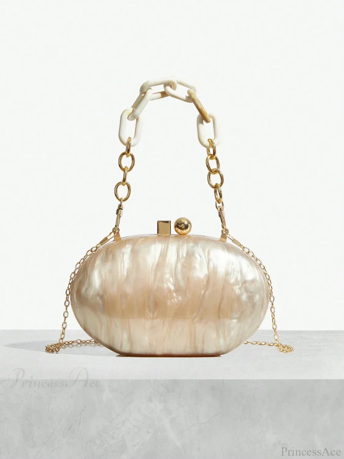Pearl Brown Orange Acrylic Box Evening Clutch Bag