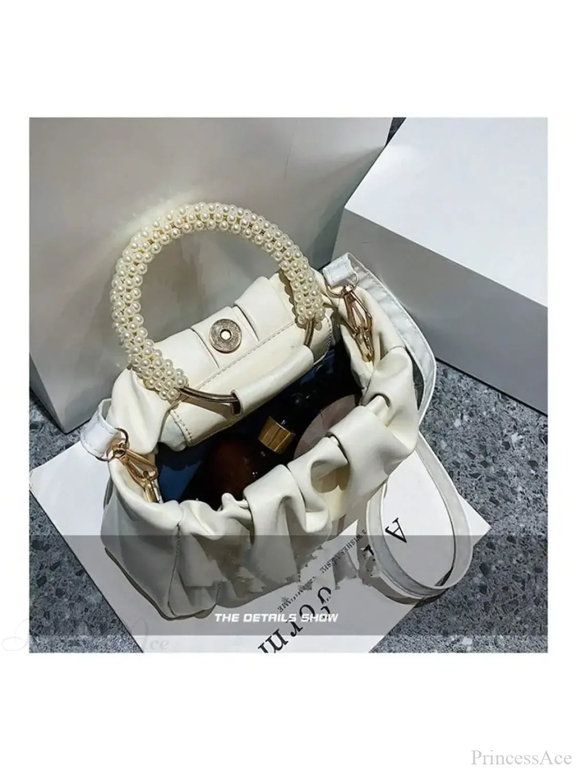 Pearl Decoration Square Clutch Wristlet