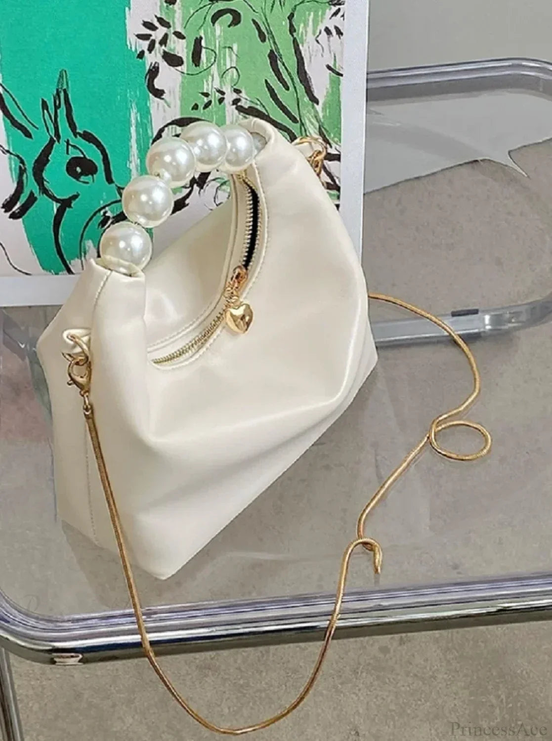 Pearl Handle Fashion Women Clutch Bag