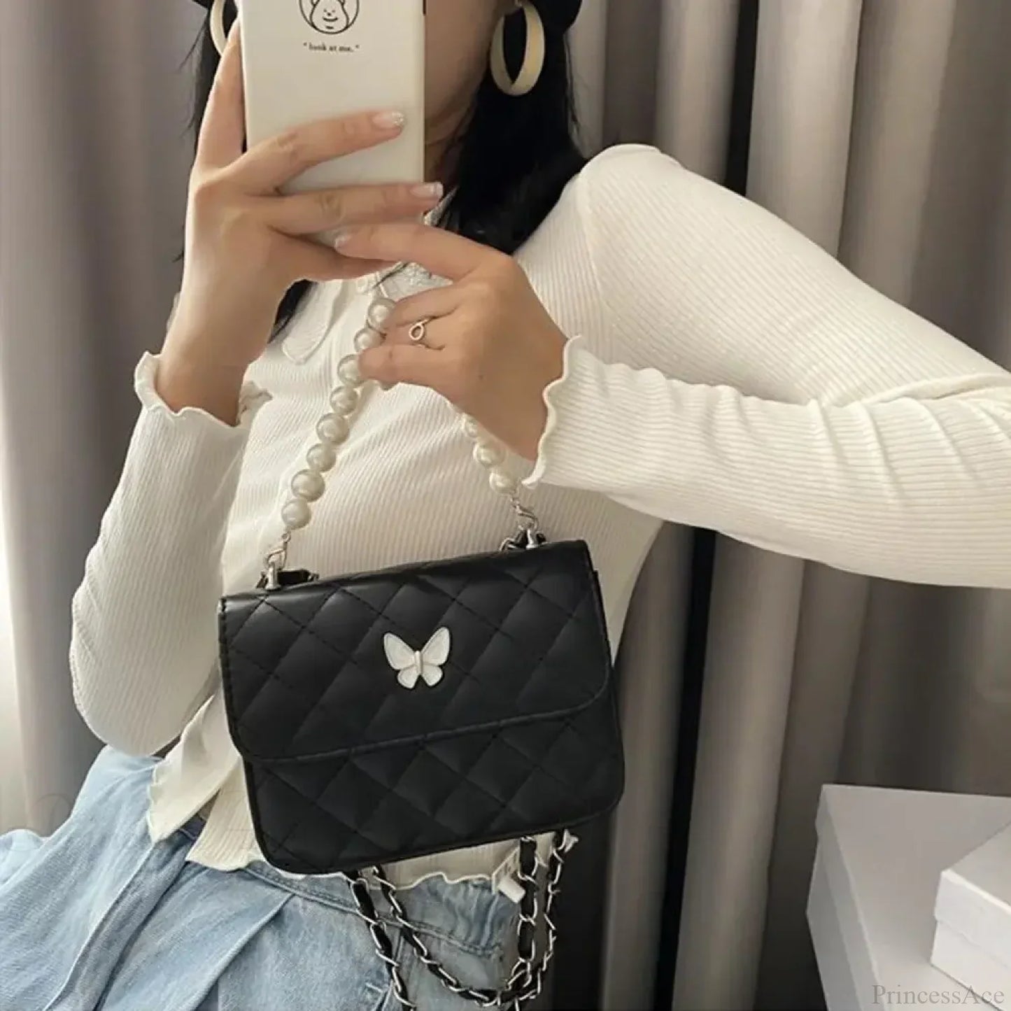 Pearl Shoulder Handbag PU Leather All-Match Tote