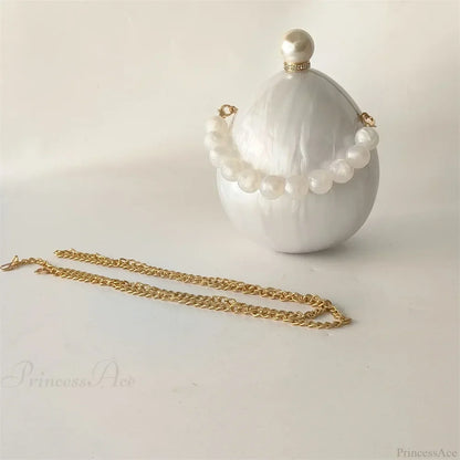 Pearl White Egg Acrylic Box Oval Bridal Messenger Clutch Bag