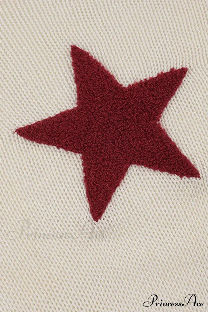 Sexy Sheer Hollow-Out Red Star Long-Sleeve Knit Top