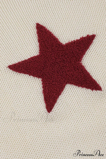 Sexy Sheer Hollow-Out Red Star Long-Sleeve Knit Top