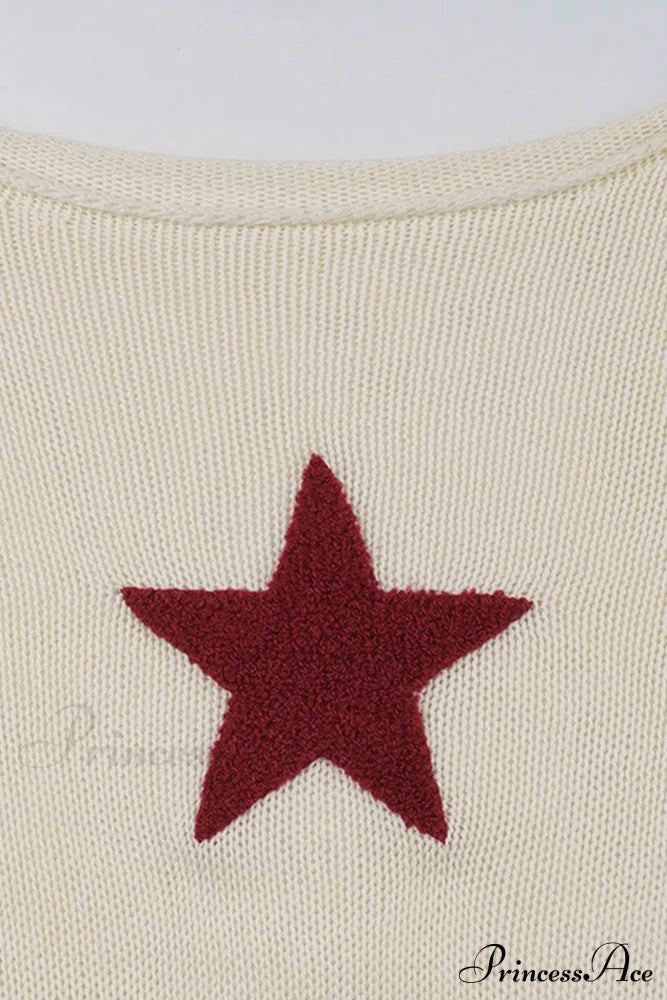 Sexy Sheer Hollow-Out Red Star Long-Sleeve Knit Top