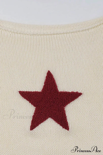 Sexy Sheer Hollow-Out Red Star Long-Sleeve Knit Top