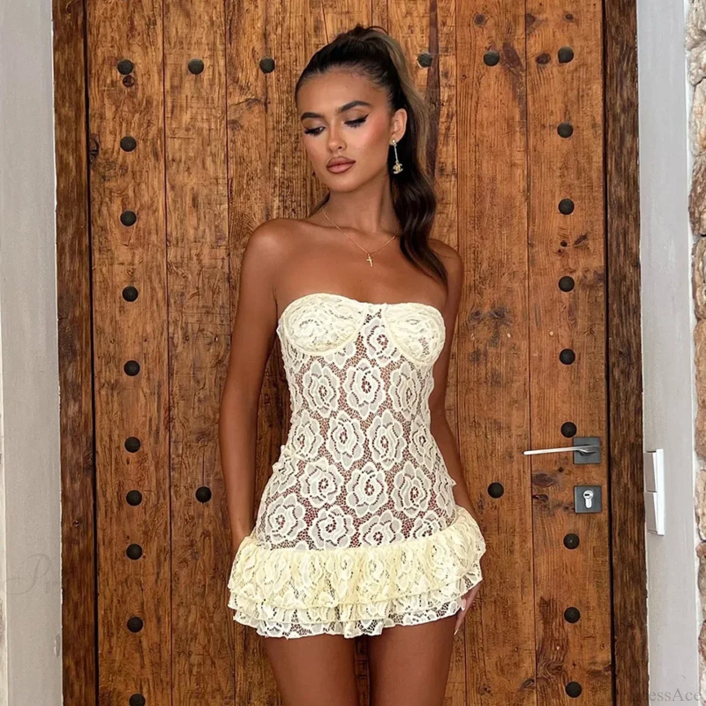 Perspective Lace Waist Wrap Vacation Dress
