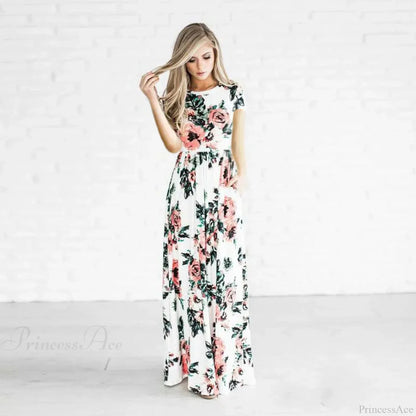 Pink Boho Floral Maxi Floral Dress