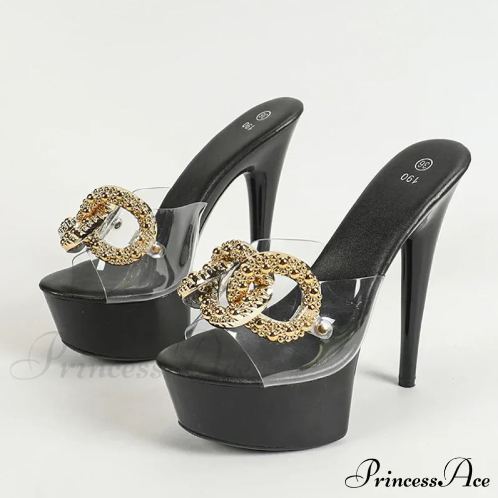 Pink High Heels Platform Slippers with Metal Chain - Sizes 34-43
Transparent PVC Sandals for Women - Party Stripper Shoe