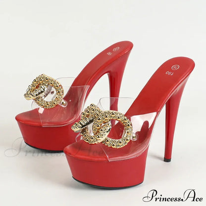 Pink High Heels Platform Slippers with Metal Chain - Sizes 34-43
Transparent PVC Sandals for Women - Party Stripper Shoe