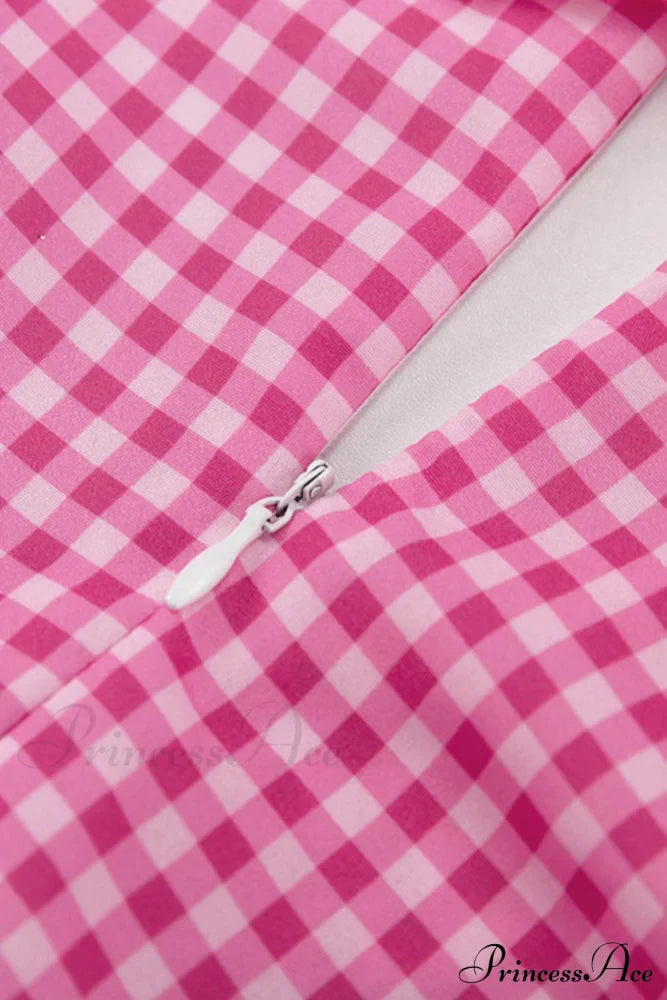 Pink Plaid A-Line Babydoll Dress with Lapel