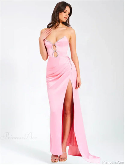 Pink Satin Strapless Party Dress