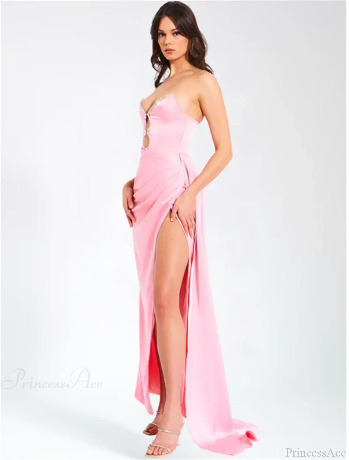 Pink Satin Strapless Party Dress