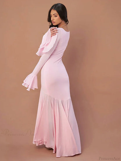 Pink Square Collar Maxi Vacation Dress