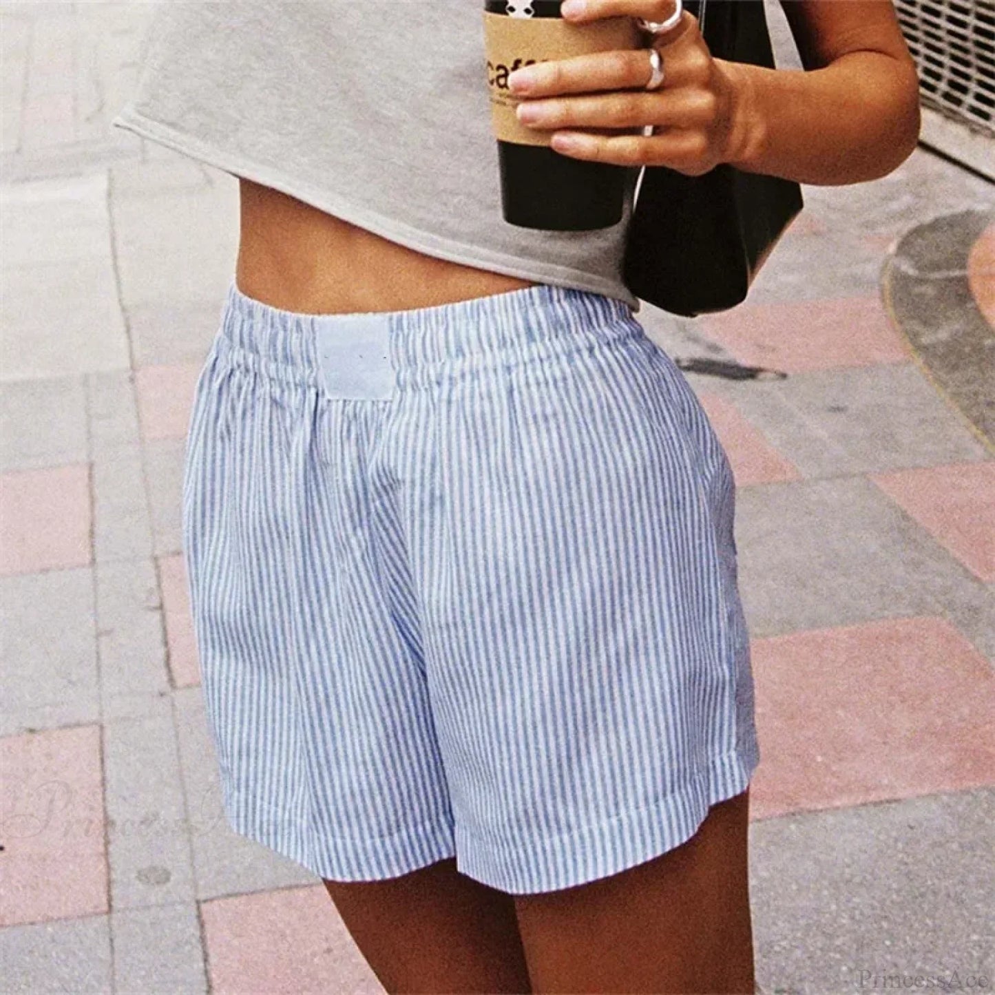 Pink Striped Elastic Waist Short