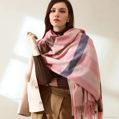 Plaid Blanket Thick Winter Warm Shawl Set Scarf