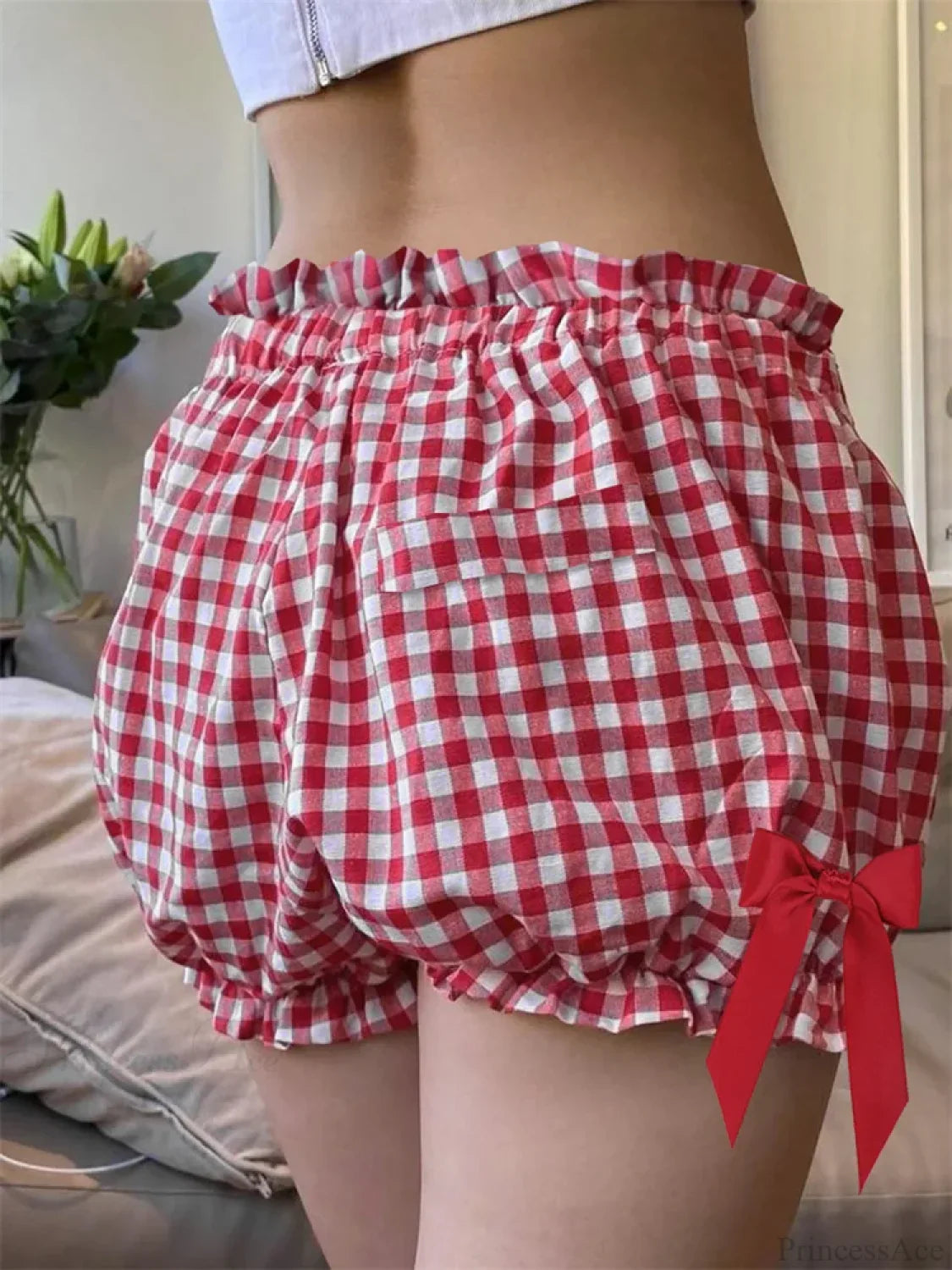 Plaid Bowknot Loose Bloomer Short